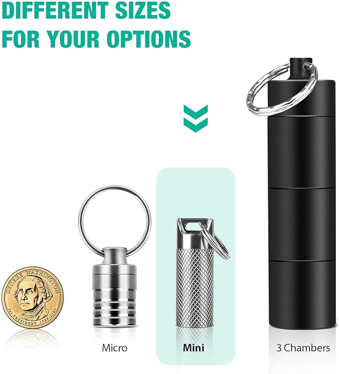 Opret Titanium Pill Container with Keychain & Necklace, Waterproof Pill Case for Emergency Aspirin & Nitroglycerin, Mini Pill Holder for Travel Purse Pocket EDC Accessory