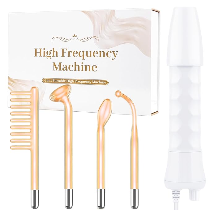 High Frequency Facial Wand - Uaike Orange Portable Handheld High Frequency Facial Machine - with 4 Pcs Orange Glass Tubes - at Home Skin Face Wand Device