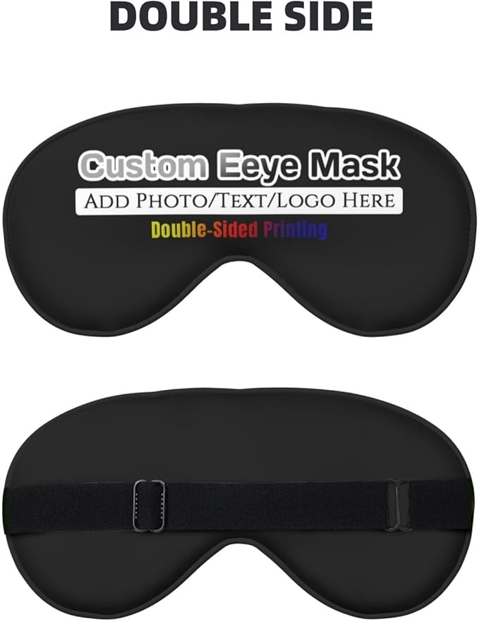 Personalized Eye Masks,Customized Sleep Blindfold Eye Mask,Custom Blackout Eye Cover with Adjustable Strap for Travel and Nap Black