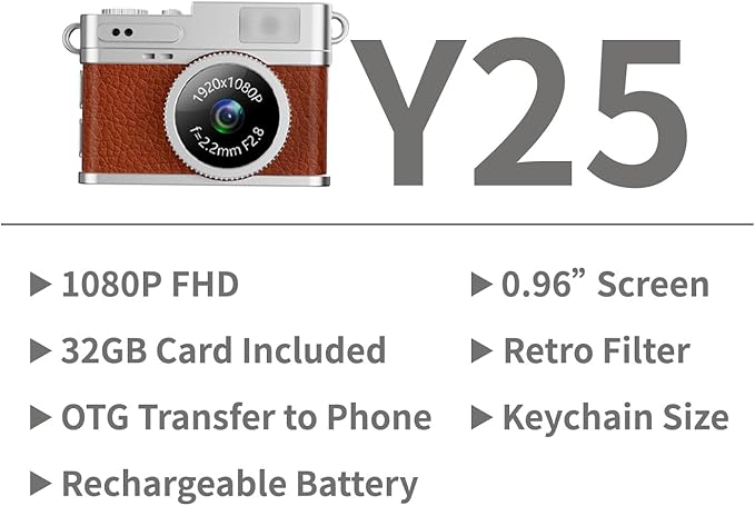 LKT 1080P Mini Keychain Camera with 32GB Card & OTG Adapter, Portable Pocket Digital Camera with Retro Filters & Screen, Tiny HD Camcorder for Phone Transfer, Travel, Kids, and Gifts