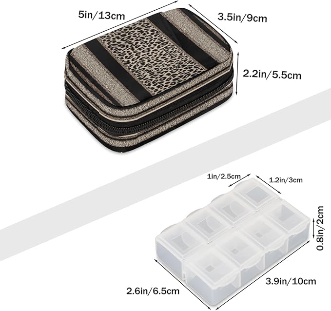 Leopard Print Cheetah Pill Case Everyday Travel, 7 Day Weekly Medicine Pill Box Compact Portable Pills Bottle Organizer with Zipper for Daily Vitamin Medicine Holder Bottle Organizers Bag