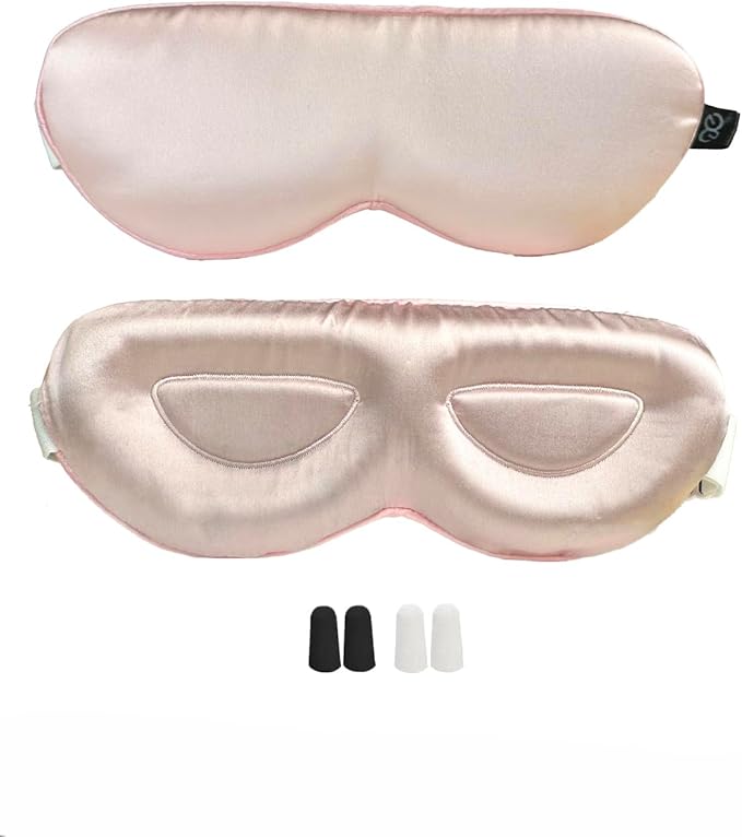PROMEED 23 Momme Mulberry Silk Sleep Mask - Ultra Soft No-Pressure 3D Contoured Eye Mask with Eye Cups, Adjustable Blackout Sleeping Mask for Women & Men (Pink)