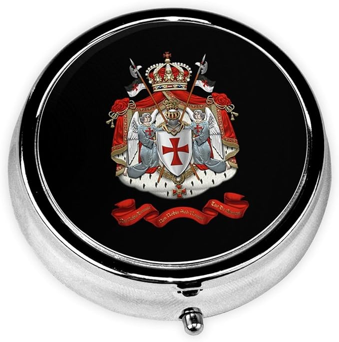 Knights Templar Coat of Arms Flag Round Pill Box Streamline Daily Medication Routine