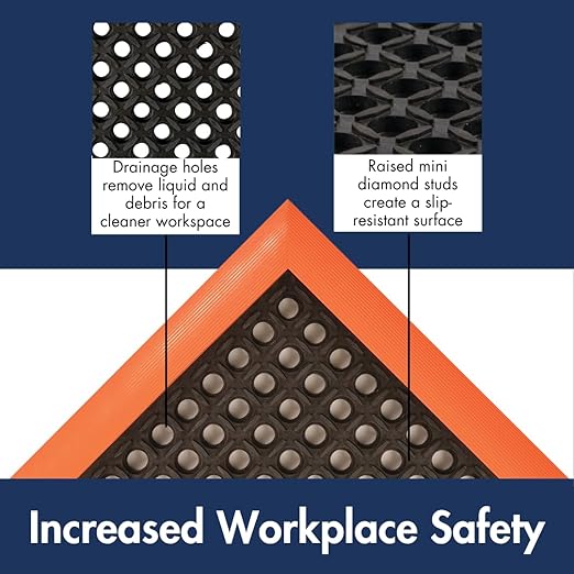 NoTrax Safety Stance Rubber Non Slip Drainage Mat - Yellow/Black 26" x 40" Heavy-Duty Anti Fatigue Mats with 3 Sided Beveled Edges and Ergonomic Support - 549S2640YB