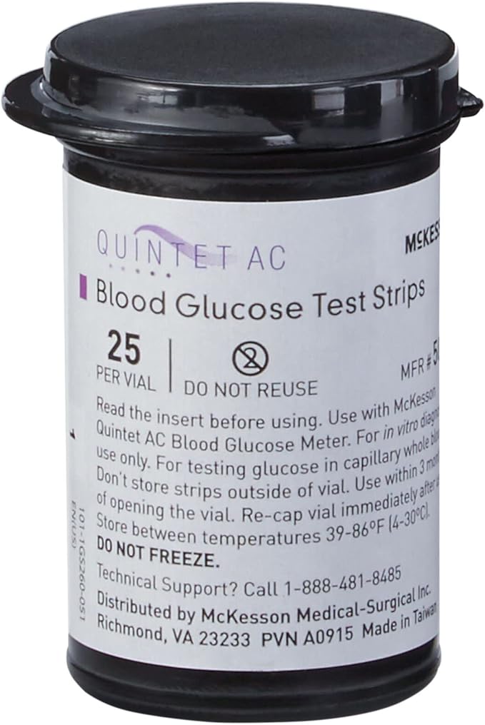 McKesson Quintet AC Blood Glucose Test Strips - Auto Coding, Noble Electrode Strips, for Self-Testing and Point-of-Care Testing of Whole Blood Glucose, 50 Strips, 4 Packs, 200 Total