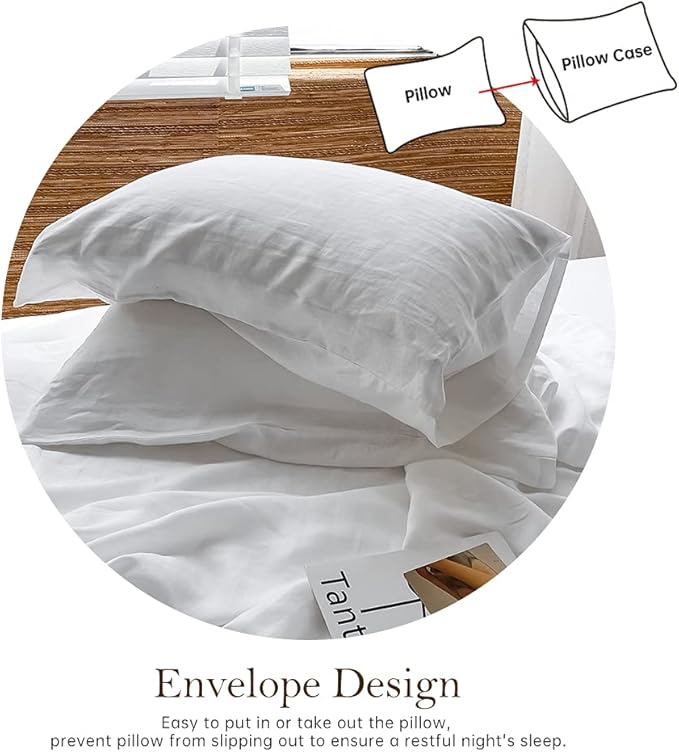 Simple&Opulence Washed Linen Bed Sheet Set Basic Style 4 Pieces (1 Flat Sheet & 1 Fitted Sheet & 2 Pillowcases) 100% Natural French Flax Soft Breathable Farmhouse Bedding (King, White)