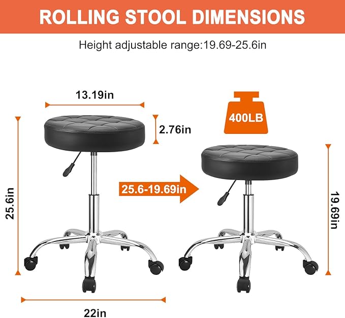 JOSTZHXIN Rolling Stool PU Leather Swivel Stools Height Adjustable, Drafting Work SPA Task Chair with Wheels, Home Office Salon Stool Chair (Style 4)