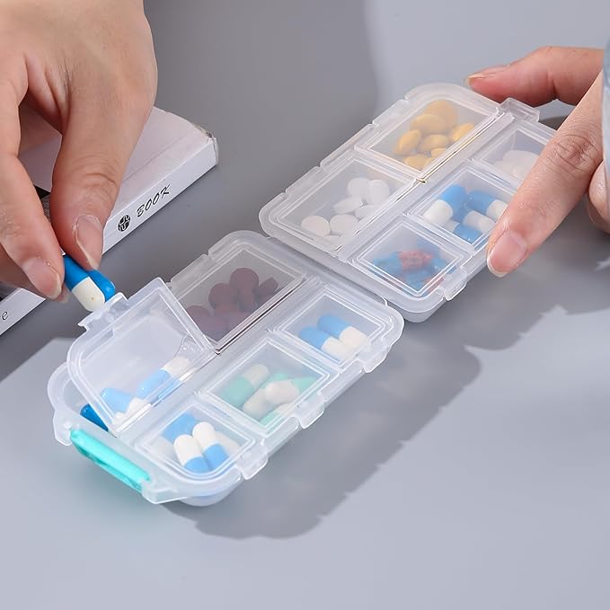 1Pack Travel Pill Organizer - 10 Compartments Pill Case, Compact and Portable Pill Box, Perfect for On-The-Go Storage, Pill Holder for Purse (White with 156 Stickers)