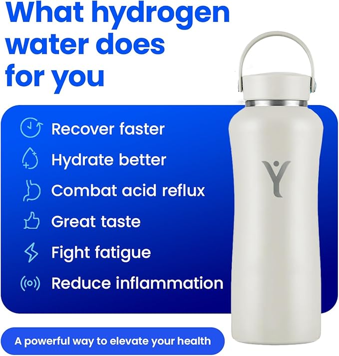 DYLN Hydrogen Water Bottle | Create Hydrating Alkaline Hydrogen-Rich Water Up to 9 pH | Vacuum Insulated Stainless Steel Water Bottle | Keeps Water Cold for 24 Hours
