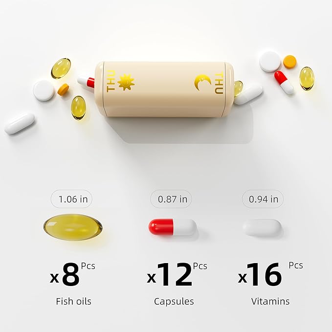 Restree Weekly Pill Organizer Two Time a Day, 7 Day Travel Pill Box, Daily Medicine Organizer, AM&PM Portable Pill Case for Vitamins Fish Oil/Supplements Medication Reminder Design (Beige)