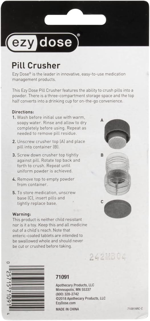 EZY DOSE Pill Crusher, Crushes Pills, Vitamins, Tablets, Storage Compartment, Removable Drinking Cup, Portable Design, Designed for Travel, Color May Vary, BPA Free (Pack of 2)