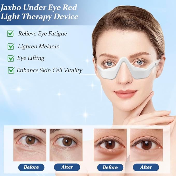 Under-Eye Red Light Therapy Device, Jaxbo Red Light Therapy Glasses with Microcurrent,Eye Massager for Relieve Eye Bags, Eye Fatigue, Dark Circles, with Glasses Cleaning Cloth