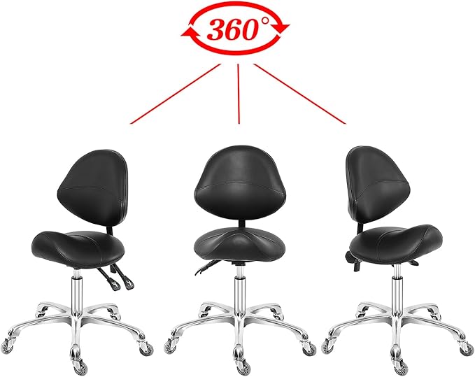 Antlu Saddle Stool Dental Hygienist Chair with Back Support, Rolling Esthetician Saddle Stool for Lash Salon Tattoo Shop Spa Dentist Clinic (with Backrest, Black)