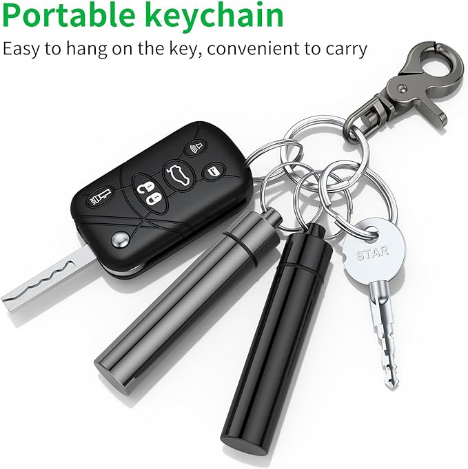 2 Pieces Metal Container with Keyring, Portable Waterproof Aluminum Travel Holder Mini Storage Bottle Case (Grey Red)