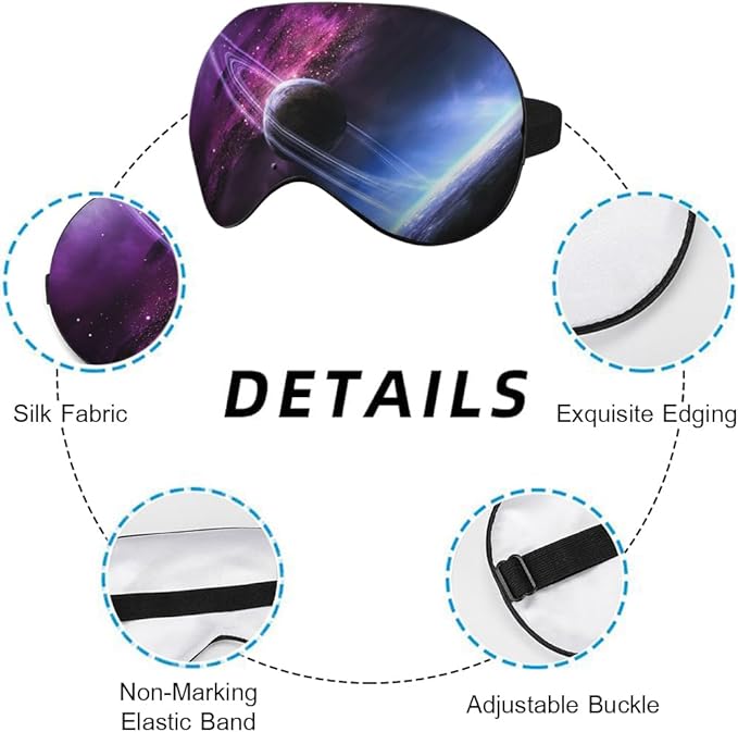 Universe Galaxy Sleep Eye Mask Eye Cover Abstract Saturn Mysterious Starry Sky Silk Eye Mask for Sleeping with Adjustable Strap for Travel Nap Shift Work Office