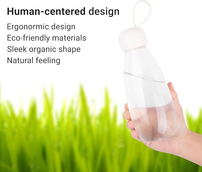 emoi BPA Free Water Bottle, 16oz/480ml Cute Water Bottle with Carrying Strap, Ideal for Kids Boys Girls Students Women Healthy Hydration-White