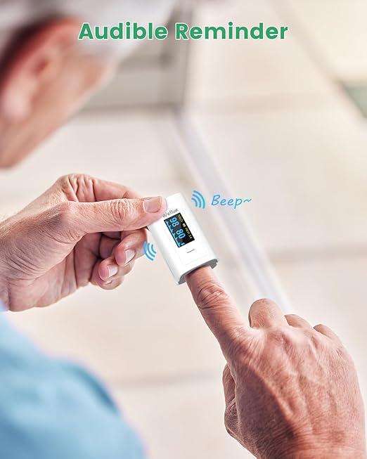 Wellue Bluetooth Pulse Oximeter Fingertip, Blood Oxygen Saturation Monitor with Built-in Memory, OLED Screen, Batteries, Free APP, Carry Bag & Lanyard