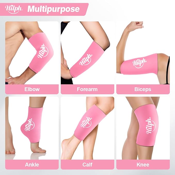 Hilph Elbow Ice Sleeve Arm Ice Packs for Injuries Reusable, Flexible Gel Cold Compression Sleeve for Tennis Elbow, Golfers, Tendinitis Pain Relief, Ideal Gift for Women, Girls, Medium, Pink