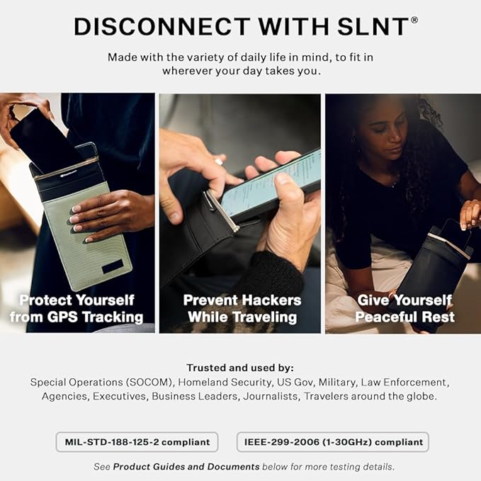 Silent Pocket SLNT Faraday Leather Smartphone Sleeve Signal Blocking Device Shielding for iPhone, Samsung Galaxy, Most Phones, Anti-Hacking (Black Leather, Medium)
