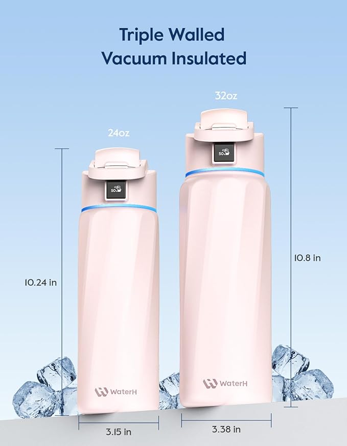 BOOST Smart Water Bottle that Reminds You to Drink, 24oz BPA-Free Stainless Steel Vacuum Insulated, Wide Mouth Water Tracker Bottle with APP for School, Gym, Office, Ideal for Mother's Day