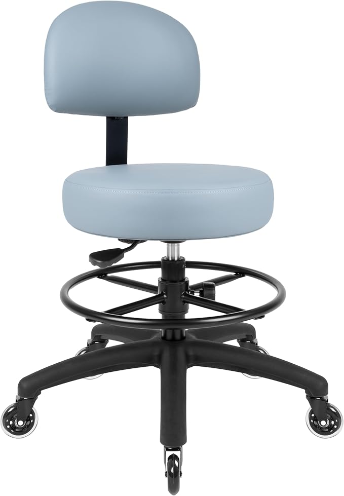TAKE UR SEAT® Economical Multi-Purpose Medical Spa Drafting Stool with Adjustable seat and Back Height. Advanced Fabric seat Cover is Easy to Clean. Blade Wheels (Med. Bench Height Grey)