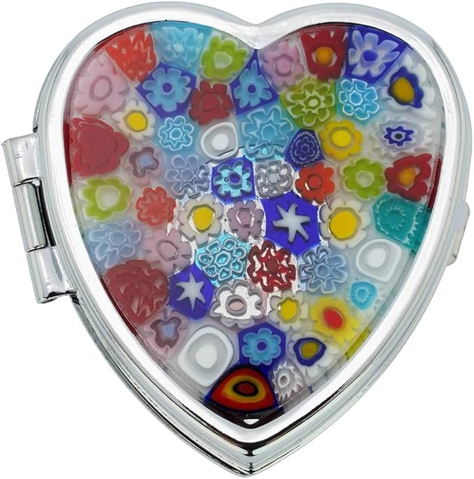 Glass Of Venice Murano Millefiori Heart Pill Box - Multicolor