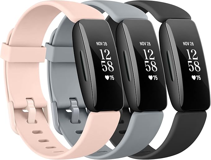 3 Pack Silicone Bands Compatible with Fitbit Inspire 2 Bands for Women Men, Adjustable Replacement Sport Wristbands Straps for Fitbit Inspire 2 / Ace 3 (Pink Sand/Gray/Black)