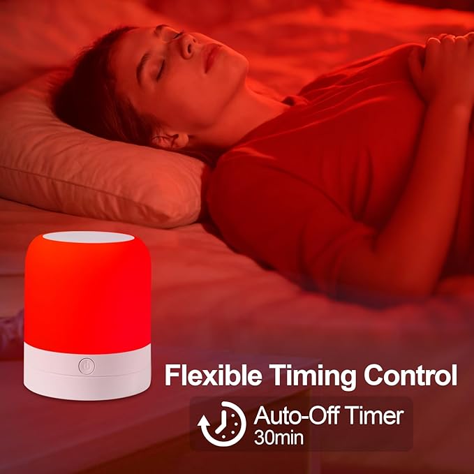 670nm Red Light Night Light Lamp for Sleep - Zero Blue Light, 4 Color Modes Rechargeable Portable & Hangable Design, Dimmable and Auto-Off Timer for Bedroom Nursery Camping