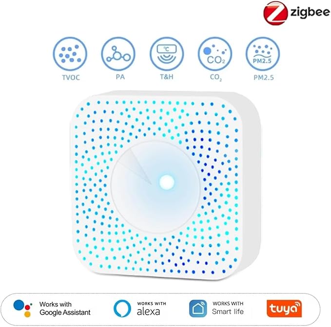 Tuya ZigBee/WiFi Air Quality Detector PM2.5 Formaldehyde VOC CO2 Temperature Humidity 6in1 Smart Air Box Sensor Via Alexa Google(Zigbee Version 6in1)