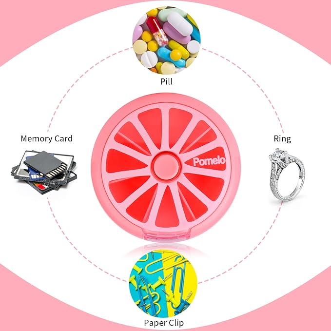 Creative Portable Mini 7 Day Weekly Circular Shape Rotary Cute Fruit Style Pill Storage Case Box (Pomelo)