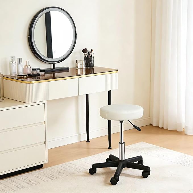 ZENY Adjustable Swivel Rolling Stool Chair with Wheels for Home Office Beauty Salon Spa Medical Tattoo Drafting, White