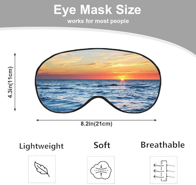Ocean Scenery Sleep Eye Mask Eye Cover Tropical Summer Sun Sea Silk Eye Mask for Sleeping with Adjustable Strap for Travel Nap Shift Work Office