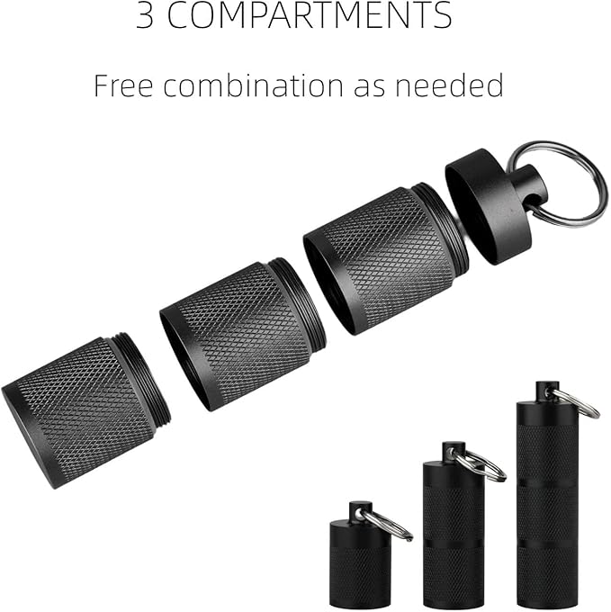 2 Pack Keychain Pill Holder, Black and Sliver