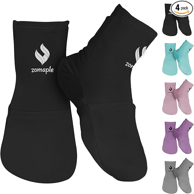 ZOMAPLE Cold Therapy Socks + Gel Packs, Black, Large – Soothe Burning Feet & Reduce Swelling – Hot or Cold Use, Touch Fasteners & Comes with 2 Large & 2 Small Gel Packs – Versatile Foot Ice Pack Wrap