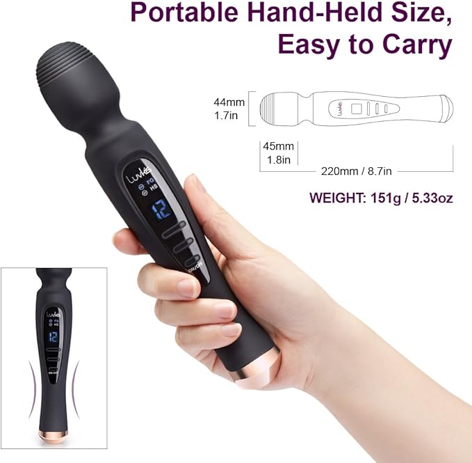 Cordless Wand Massager with 12 Speed Vibration Modes, USB magnetic Charger, Whisper Quiet, Waterproof, Handheld, Cordless for Neck Shoulder Back Body Massage, Sports Recovery & Muscle Aches - Black