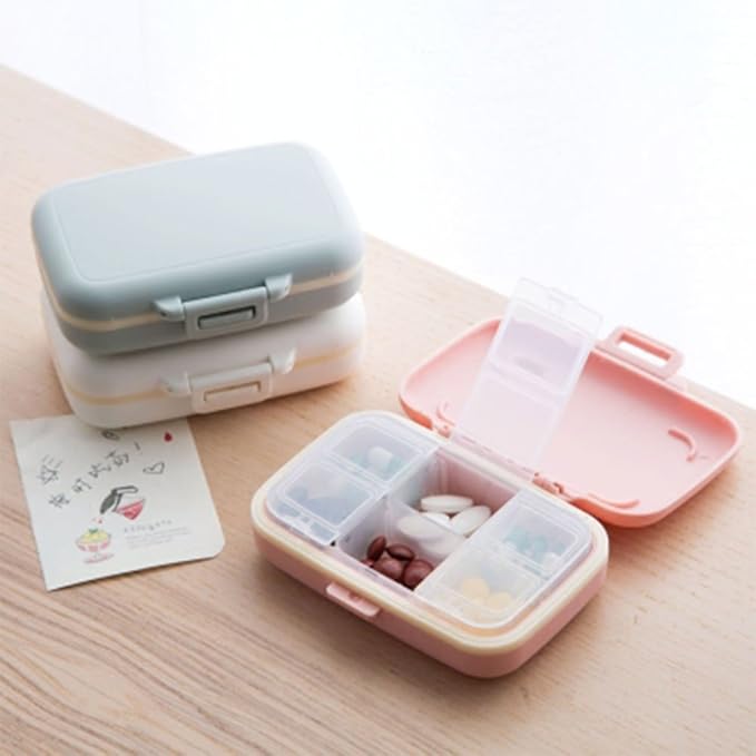 A-parts Pill Case Portable Waterproof Divided Vitamin Medicine Pill Box Tight Lock 6 Compartment for Daily Using, Color Off-White