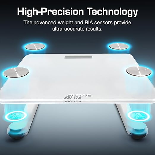 Active Era Digital Bathroom Bluetooth Scales Weight and Body Fat - Fit Track Scale Calculates BMI, Body Fat Percentage, Muscle Mass - Apple Health, Google Fit & Fitbit Compatibility (White)