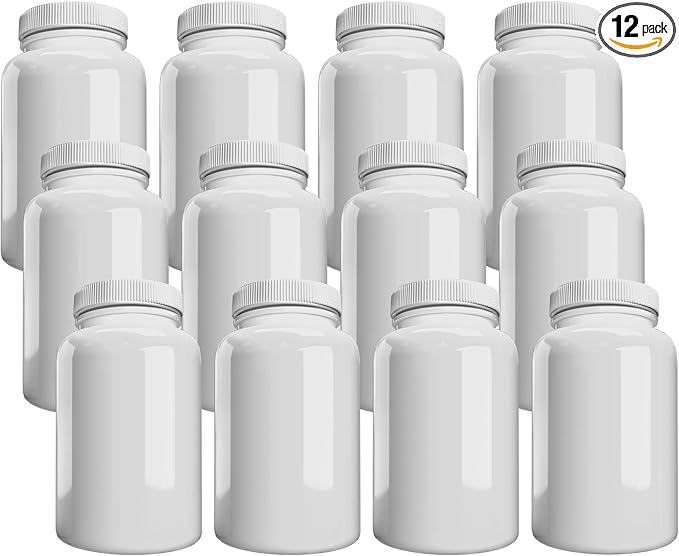 Company (12 Pack) White Pill Bottle with Lid, Storage, Plastic Container, 120cc Capacity