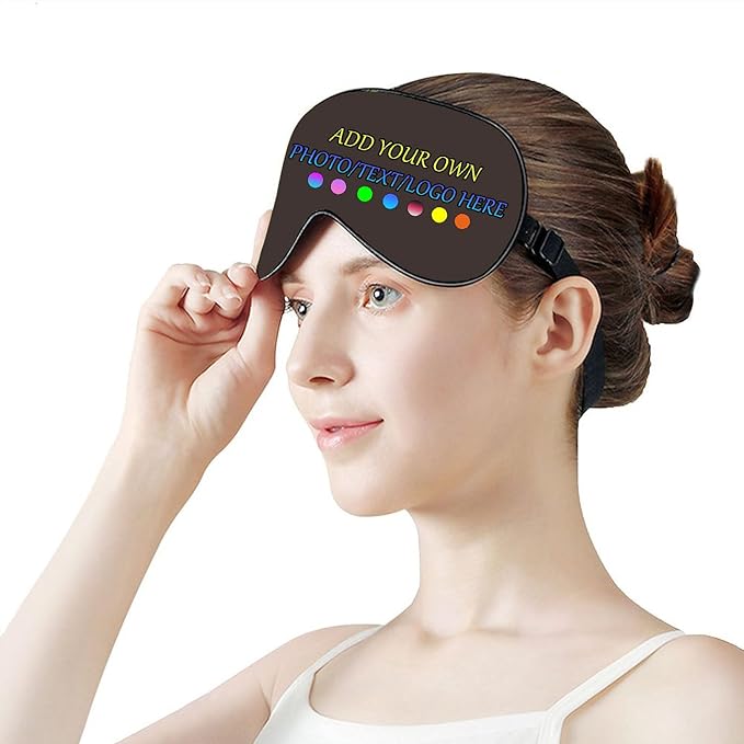 Personalized Eye Mask, Custom Eyeshade Blindfold Add Your Design Image Text Customized Eye Cover with Adjustable Strap for Sleeping Travel Work Naps Blocks Light, Taupe