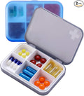 2PCS Portable Travel Pill Organizer Case for Pocket or Purse Cute Small Daily High Quality Pill Box Blue+ Grey(6 Compartments)