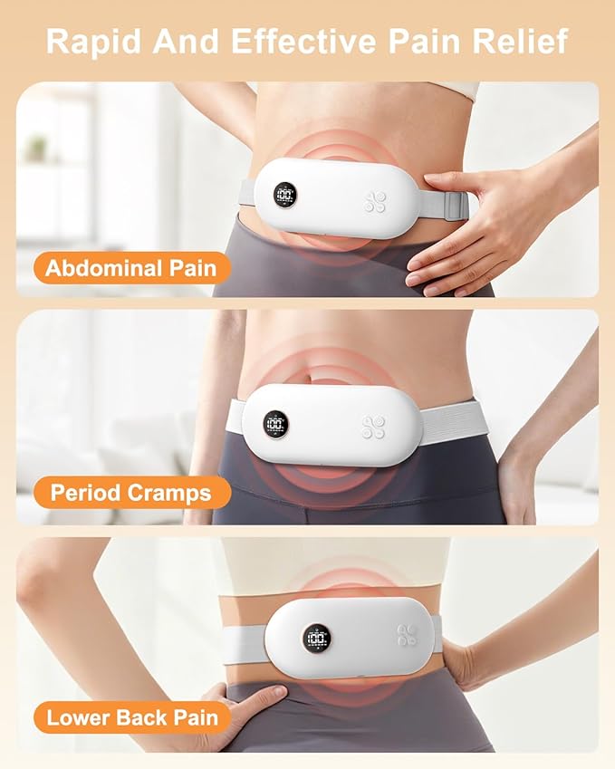 NOWWISH Upgraded Graphene Heating Pad for Period Cramps Pain Relief, Portable Electric Cordless Menstrual Heating Pad with 6 Heat Levels 6 Massage Modes 3 Timer, Easter Gifts for Women Girls, White