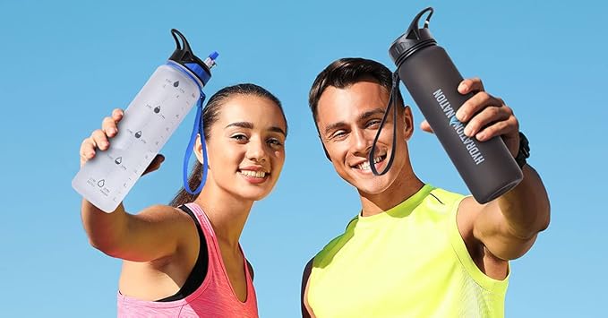 Hydration Nation (32oz Water Bottle With Time Marker - Leak Proof Water Bottles With Times To Drink For Fitness & Sports - 32oz Water Bottle With Straw For Drinking - Water Tracker Bottles (Blue)