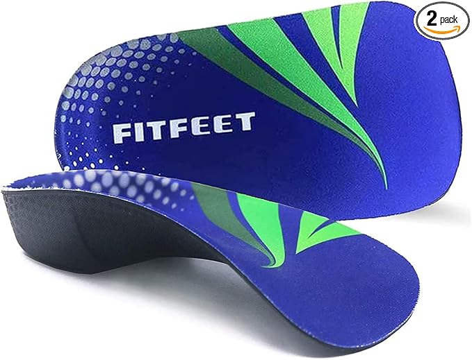 RooRuns FitFeet Orthotic Inserts 3/4 Length, High Arch Support Foot Insoles for Over-Pronation, Plantar Fasciitis, Flat Feet - Shoe Inserts for Walking, Running Men and Women