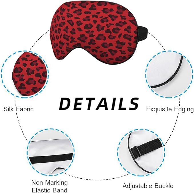 Red Leopard Pattern Silk Eye Mask Sleep Mask Animal Print Spot Speckle Eye Mask with Adjustable Strap Lightweight for Women Work Travel Night Sleep