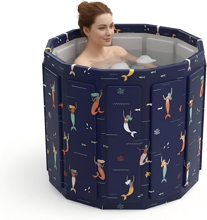 Portable Bathtub for Adult, Foldable Soaking Bathtub for Hot SPA&Ice Bath, Foldable Small Bathtub collapsible bathtub for Bathing, 6-layer Insulated portable tub,Space-saving (Blue Fish 25.9X31.5 IN)