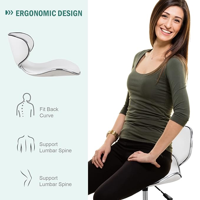 Paddie Pedicure Stools for Nail Tech Set of 2, Salon Spa Stool Back Support Short Height Adjustable Hydraulic Swivel Chair, Perfect for Massage/Tattoo/Esthetician/Shop, White