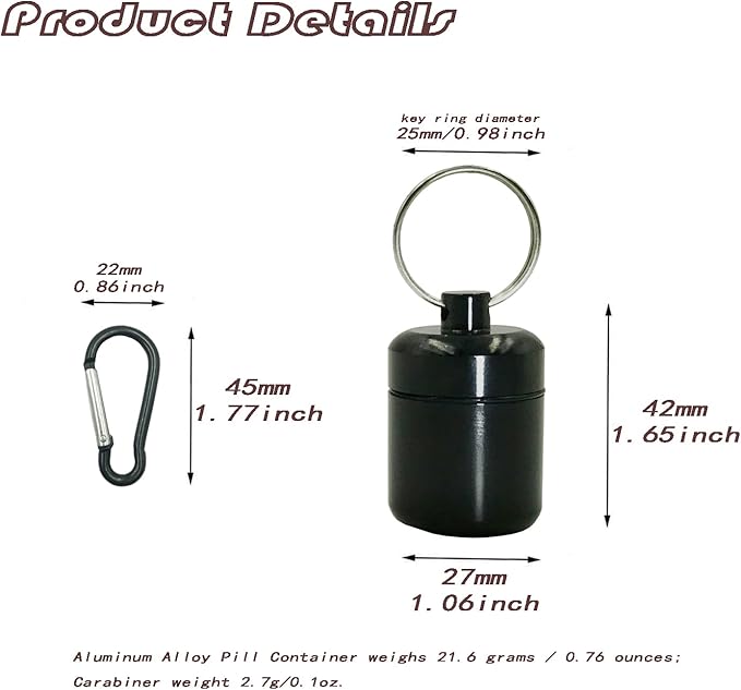 4 Pieces keychain pill holder,Waterproof Seal Small Pill Box Mountaineering Keychain Portable Aluminum Alloy Pill Container Portable Coin Storage earplug case (black)