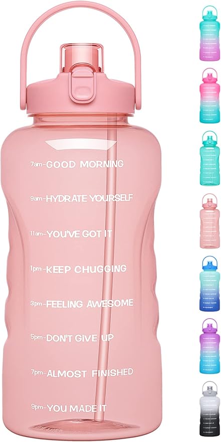 HydroPal 1 Gallon Water Bottles with Straw, 128 oz Water Bottle BPA Free Innovative 2-IN-1 Lid Gym Bottle with Times to Drink Motivational, Large for Sports Fitness Camping Water Jug （13.8X5.5 inch）