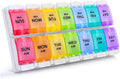 Sukuos AM PM Weekly Pill Organizer 2 Times A Day, Large Daily Pill Box Case 7 Day with Easy Push Button Design, Detachable Medicine Holder for Vitamin/Fish Oil/Supplements (Rainbow)