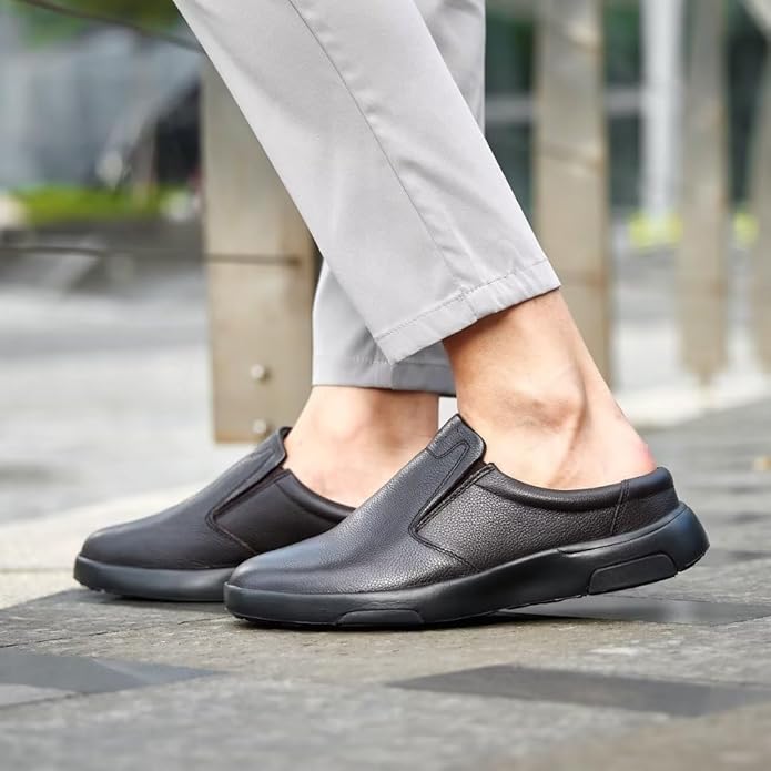 OrthoComfoot Men's Orthopedic Leather Dress Walking Shoes: Comfortable Plantar Fasciitis Loafers with Arch Support for Flat Feet, Casual Business Orthotic Slip-On for Foot and Heel Pain Relief